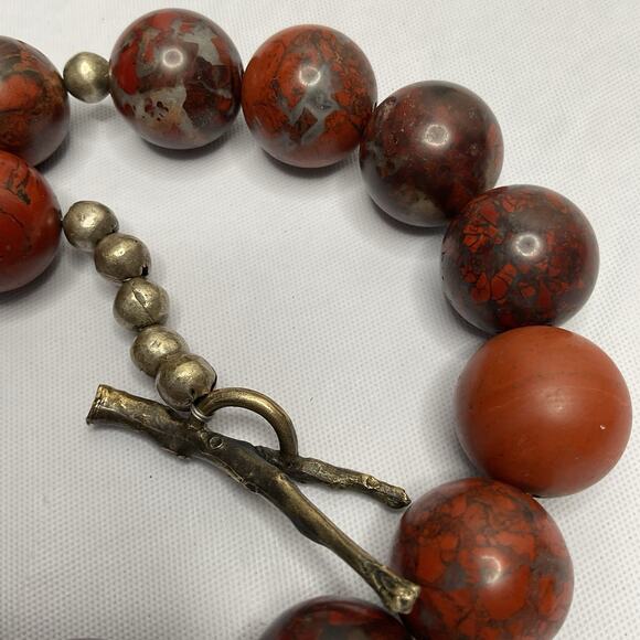Brutalist Brecciated Jasper Necklace Metal Beads, Sterling & Bronze Clasp 275g - Picture 10 of 14